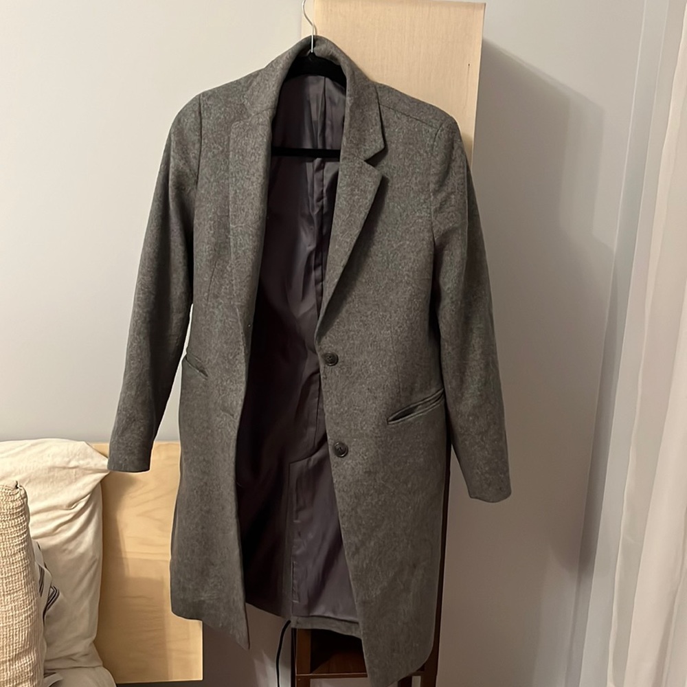 Gray Uniqlo Wool Cashmere Blend Peacoat